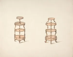 Shelving Prints: Two Whatnots, early 19th century. Creator: Anon