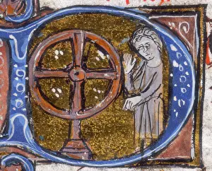 Initial Prints: A wheel of fortune, early 14th century. Creator: Unknown