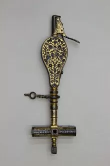 Daniel Collection: Wheellock Spanner with Priming Flask and Screwdriver, German, Munich, ca. 1610-30