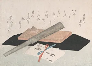 A Whetstone with a Razor, and an Envelope for a Present, 1811. Creator: Unknown