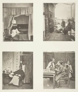 Collotype Prints: A Whiff of the Opium Pipe at Home; After Dinner; Reading for Honours; The Toilet, c. 1868
