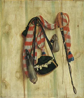 Gysbrechts Cornelis Norbertus Prints: A Whip and a Letter Bag on a Board - Trompe l´oeil
