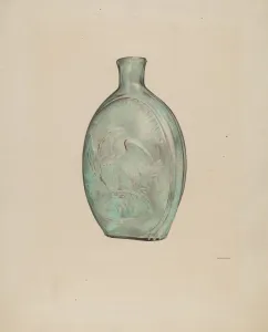 Glass Bottle Prints: Whiskey Flask, c. 1938. Creator: G. A. Spangenberg