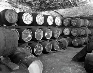 Drinks Industry Prints: Whisky in barrels at a bonded warehouse, Sheffield, South Yorkshire, 1960. Artist
