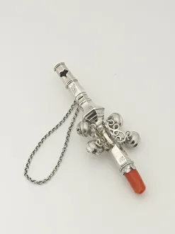 Rattle Prints: Whistle and Bells with Coral, c. 1722. Creator: Thomas Edwards