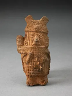 Mochica Prints: Whistle in the Form of a Figure Playing Pipes, 100 B. C. / A. D. 500. Creator: Unknown
