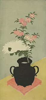 Flower Arrangement Gallery: White Chrysanthemums and Pinks in a Black Vase, 1765 / 70. Creator: Ippitsusai Buncho