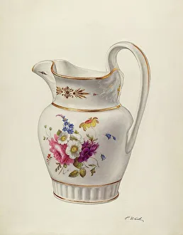 Paul Ward Prints: White Glazed Porcelain Pitcher, c. 1940. Creator: Paul Ward