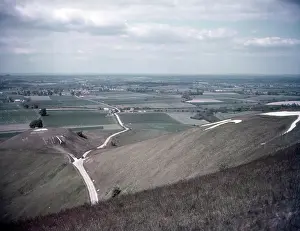 Berkshire Prints: The White Horse and Dragon Hill from the top of White Horse Hill