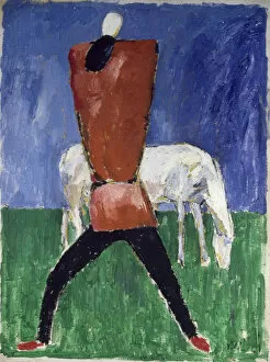 Centre Georges Pompidou Gallery: The White Horse (Man and Horse), 1930-1931. Creator: Malevich, Kasimir Severinovich (1878-1935)