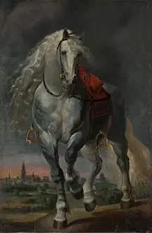 Rubens Sir Peter Paul Prints: White Horse trotting over a flat Landscape before a City