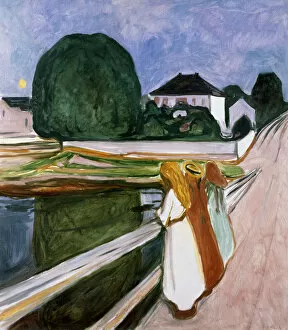 Edvard Munch Gallery: White Night, Asgardstrand (Girls on the Bridge), before 1903. Artist: Edvard Munch