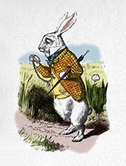 Colorised Collection: The White Rabbit with a watch, 1889. Artist: John Tenniel