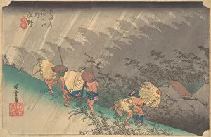 Reisho Tokaido Gallery: White Rain at Shono, 1797-1861. 1797-1861. Creator: Ando Hiroshige