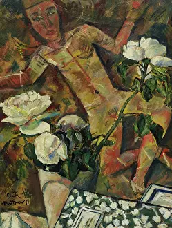Nude Woman Prints: White roses, 1914. Creator: Buttner, Erich (1889-1936)