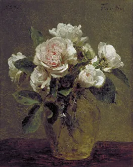 White Roses in a Glass Vase, 1875. Artist: Henri Fantin-Latour