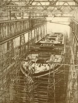 Dry Dock Gallery: The White Star Liner Doric Under Construction, c1930. Creator: Unknown