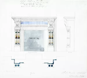 White Statuary Marble Mantel Design, Elevations and Plan, 1877