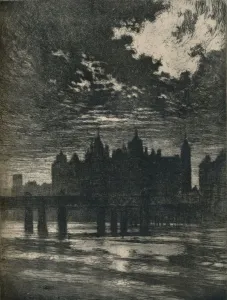 Alfred Waterhouse Gallery: Whitehall Court, 1903. (1906-7). Artist: Joseph Pennell