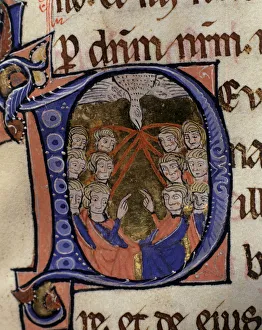 Celebration Prints: Whitsun, illuminated capital letter in the Episcopal Sacramentary of Elna, manuscript