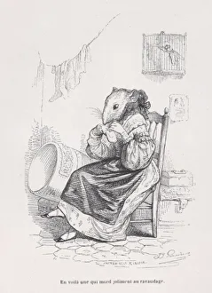 J J Grandville Prints: Here is one who mends by nicely biting from Scenes from the Private and Public Life