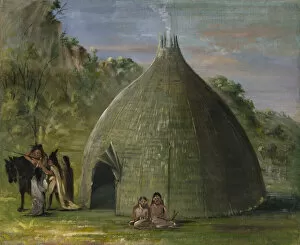 Wichita Lodge, Thatched with Prairie Grass, 1834-1835. Creator: George Catlin