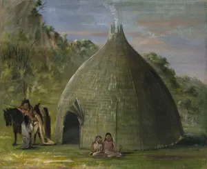 Lodge Prints: Wichita Lodge, Thatched with Prairie Grass, 1834-1835. Creator: George Catlin