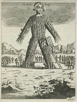 Wicker man (from Britannia Antiqua Illustrata by Aylett Sammes), 1676. Artist: Anonymous Wicker man (from Britannia Antiqua Illustrata by Aylett Sammes), 1676. Artist: Anonymous