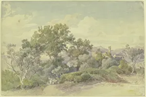 Wide Italian mountain landscape with Olevano, 1850. Creator: August Georg Friedrich Lucas