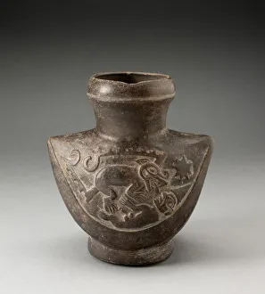 Wide-Mouthed Jar with Raised Motif of a Man Attacked by a Feline, 100 B.C./A.D. 500 Wide-Mouthed Jar with Raised Motif of a Man Attacked by a Feline, 100 B.C./A.D. 500