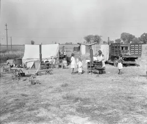 Hooverville Prints: Wife and five children of migratory fruit worker