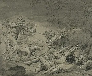 Wild Boar Prints: Wild boar hunting, c17th century. Creator: Leonard Bramer