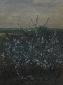 Léon Bonvin Prints: Wild Chicory in front of a Landscape, 1864. Creator: Leon Bonvin