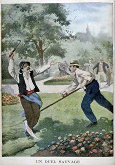 Shocking Prints: A wild fight involving harvesting implements, 1902