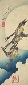 Ando Utagawa Hiroshige Collection: Wild Geese Flying under the Full Moon, ca. 1833. ca. 1833. Creator: Ando Hiroshige