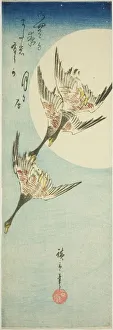 Aitanzaku Prints: Wild Geese Flying Across Full Moon, late 1830s. Creator: Ando Hiroshige