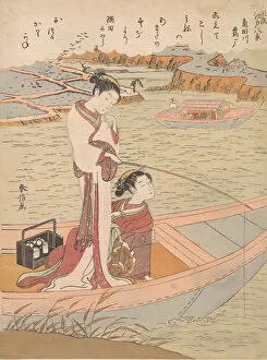 Anglers Gallery: Wild Geese Flying Down the Sumida River, ca. 1769. ca. 1769. Creator: Suzuki Harunobu