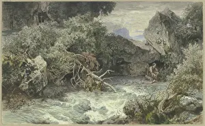 Caves Prints: Wild stream with hermit, 1880. Creator: Emil Lugo