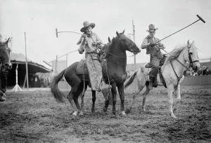 Cowboy Hat Prints: Wild West Polo, Coney Isl. between c1910 and c1915. Creator: Bain News Service