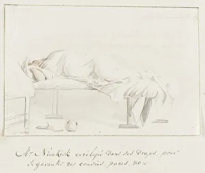 Ducros Abraham Louis Rodolphe Prints: Willem Hendrik van Nieuwerkerke is wrapped in a sheet on his bed