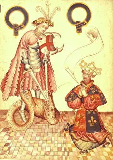 Organisation Prints: William Bruges kneeling before St George and the dragon, c1430- c1440. Creator: Unknown