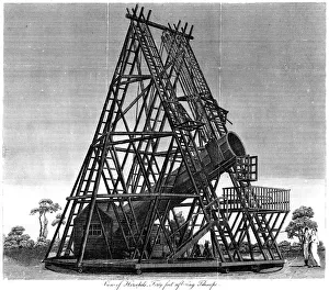 Reflecting Telescope Prints: William Herschels reflecting telescope with focal length of 40 feet, Slough, England, 1809