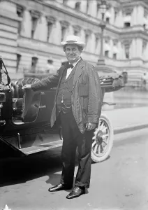 William Jennings Bryan, Rep. from Nebraska, Secretary of State, Standing Beside Auto, 1913 Creator: Harris & Ewing. William Jennings Bryan, Rep. from Nebraska, Secretary of State, Standing Beside Auto, 1913 Creator: Harris & Ewing