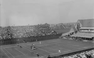 Tennis Court Prints: Williams vs Johnston [tennis], 1916. Creator: Bain News Service