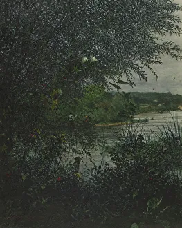 Undergrowth Prints: Willow Tree and Convolvulus in front of a River, 1865. Creator: Leon Bonvin