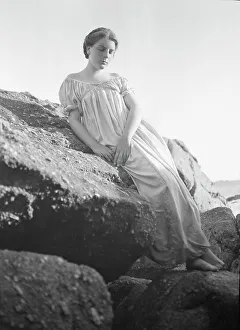 Portrait Photographs Prints: Wilson, Helen, Mrs. seated on rocks at the beach