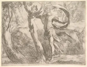 Penis Prints: Wilton Album, folio 10a: Priapus and Lotis, ca. 1530-50. Creator: Unknown