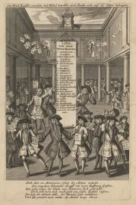 South Sea Company Gallery: Wind dealers dropping money... ca 1720. Artist: Schmid (1667-1744)