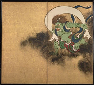 Byobu Gallery: The Wind God. Right part of two-fold screens Wind God and Thunder God, Early 18th cen