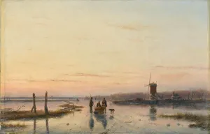 Andreas Schelfout Prints: Windmill beside a frozen river, 1860-1862. Creator: Andreas Schelfhout